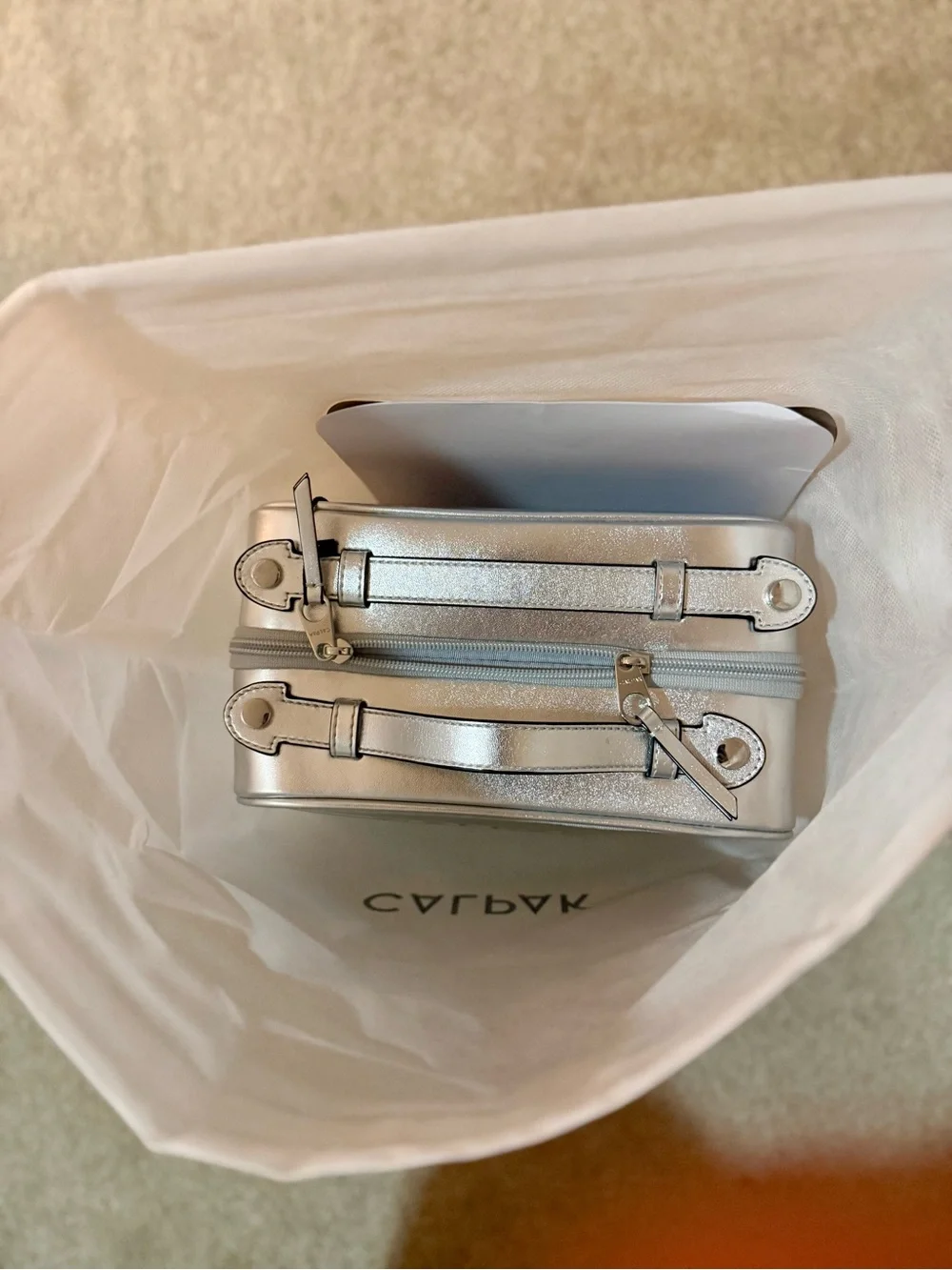 Calpak Silver-Trim Clear Cosmetic Carry Case Medium